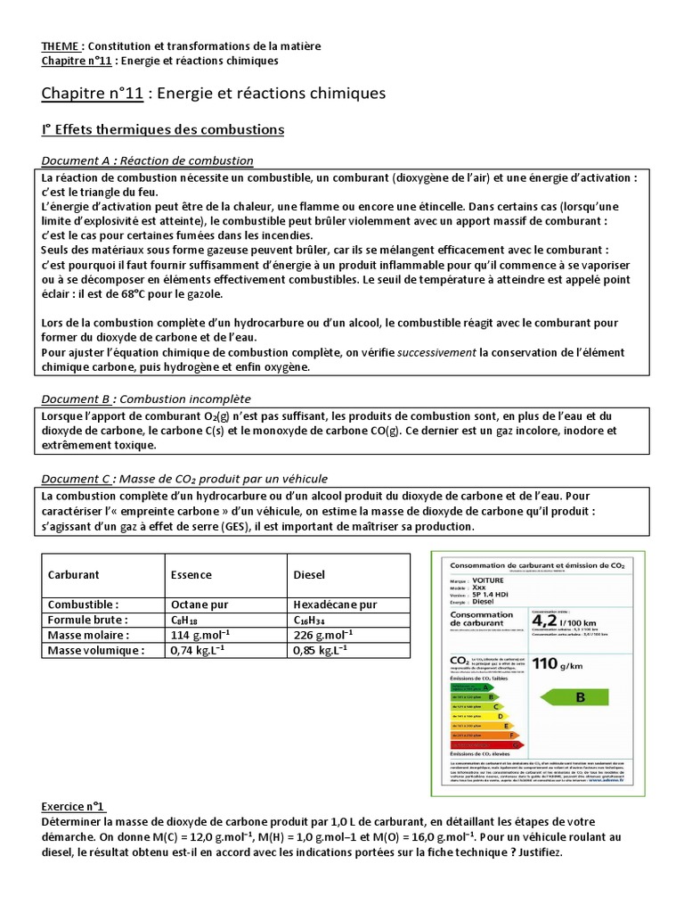 Énergie de combustion et réactions chimiques | PDF | La combustion ...
