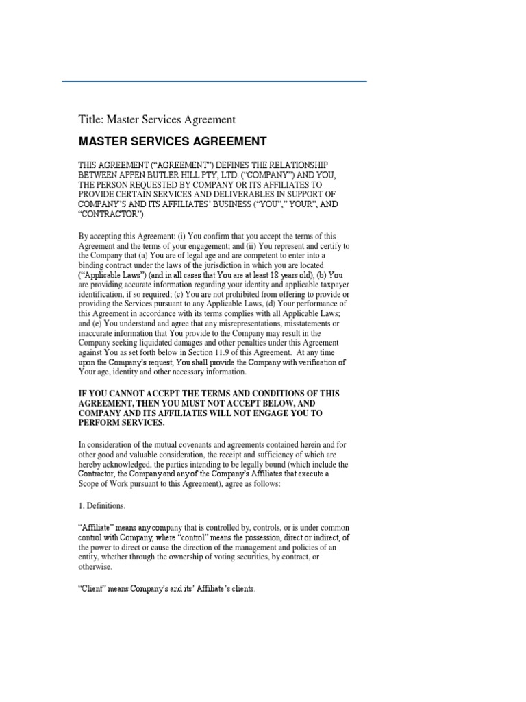 Master Service Agreement | PDF | Damages | Liquidated Damages