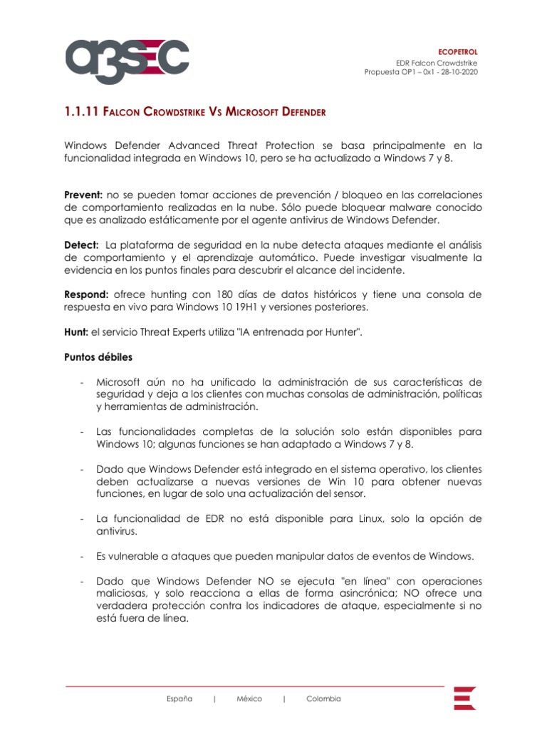 Comparativa: Crowdstrike vs Microsoft Defender | PDF | Windows 10 ...