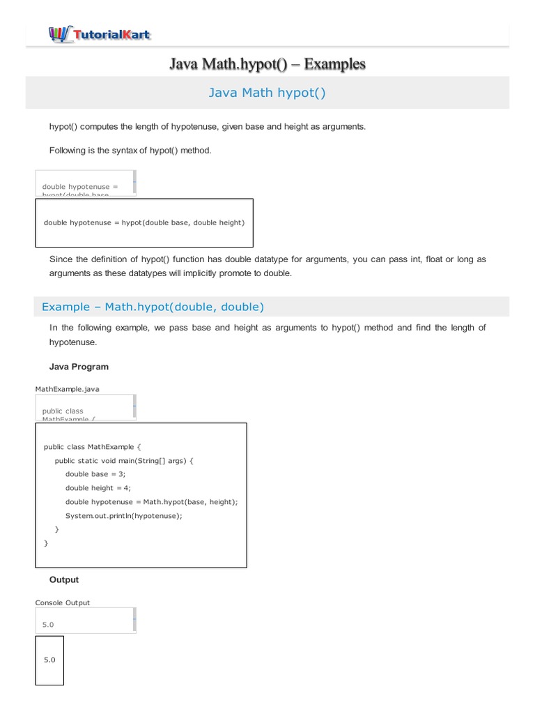 Java Math Hypot PDF String Science) Data Type