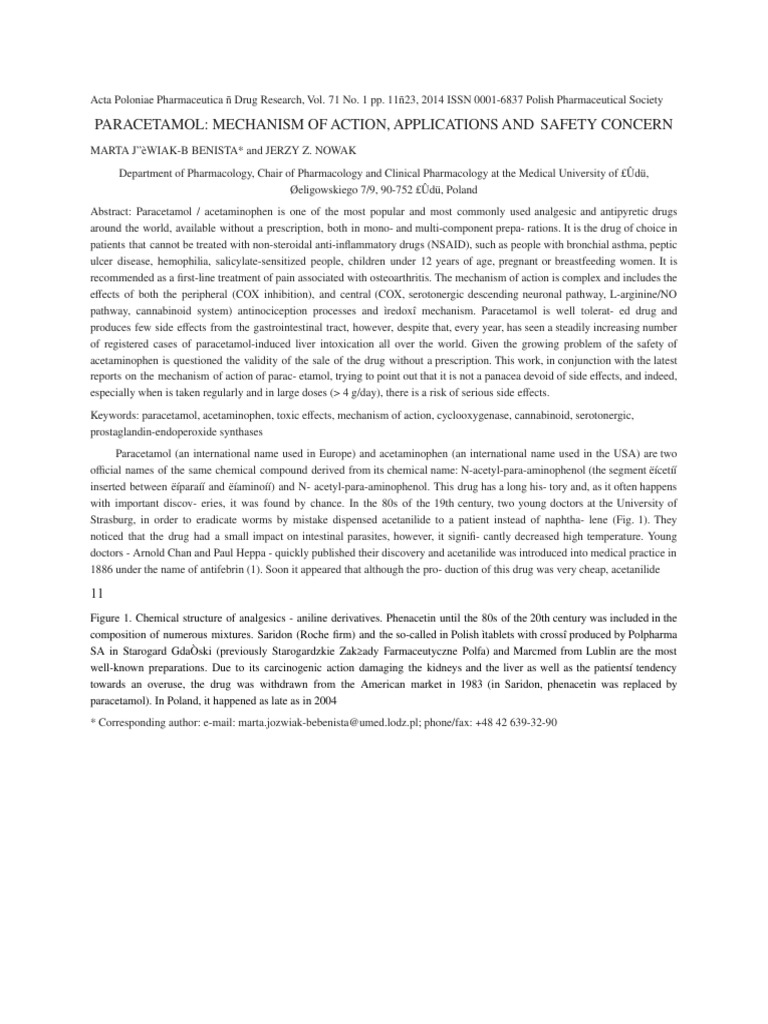 Paracetamol Mechanism of Action, Applications and Safety Concern PDF