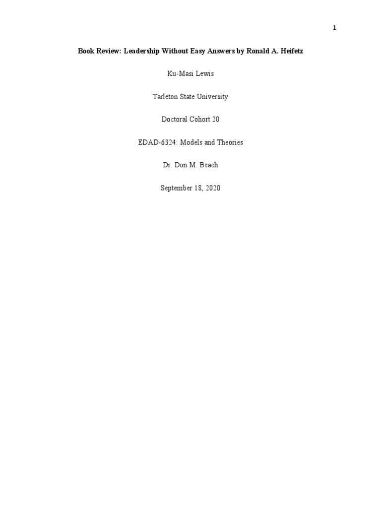 Leadership Without Easy Answers Book Review PDF Leadership