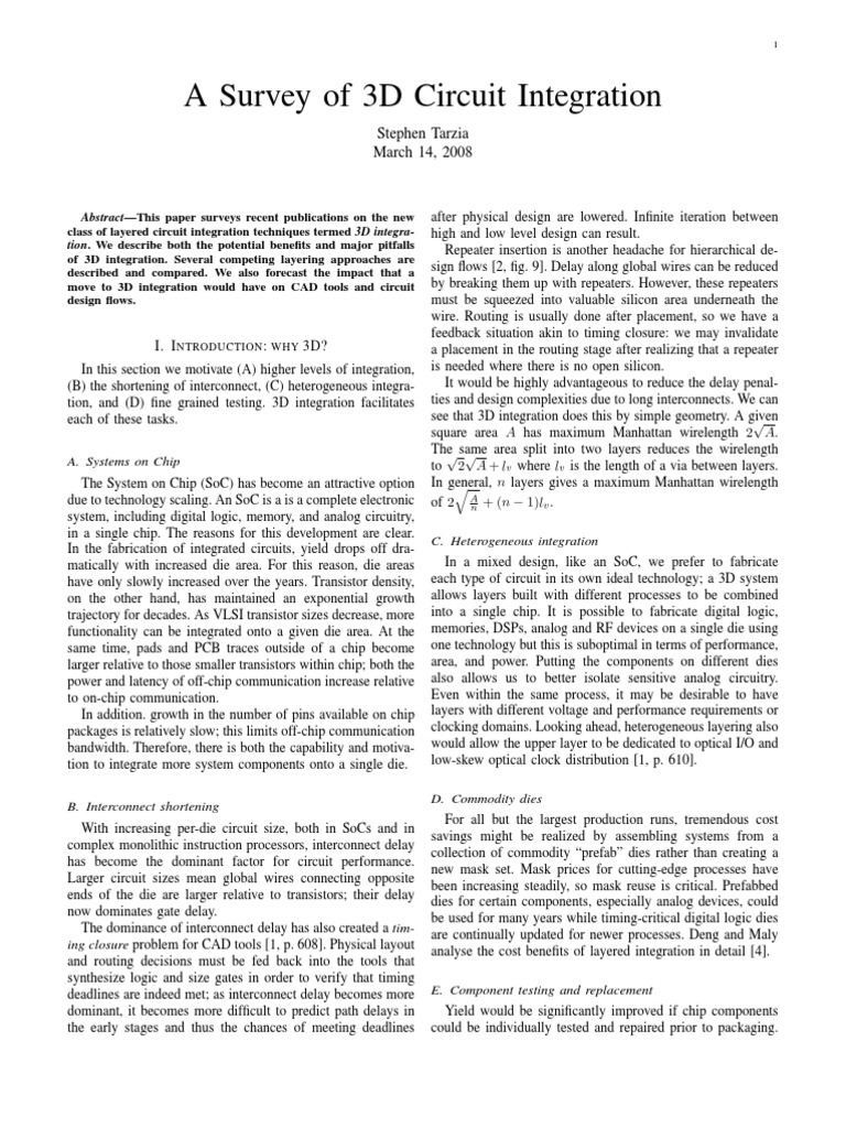 Survey of 3D Integrated Circuit Techniques | PDF | Integrated Circuit ...