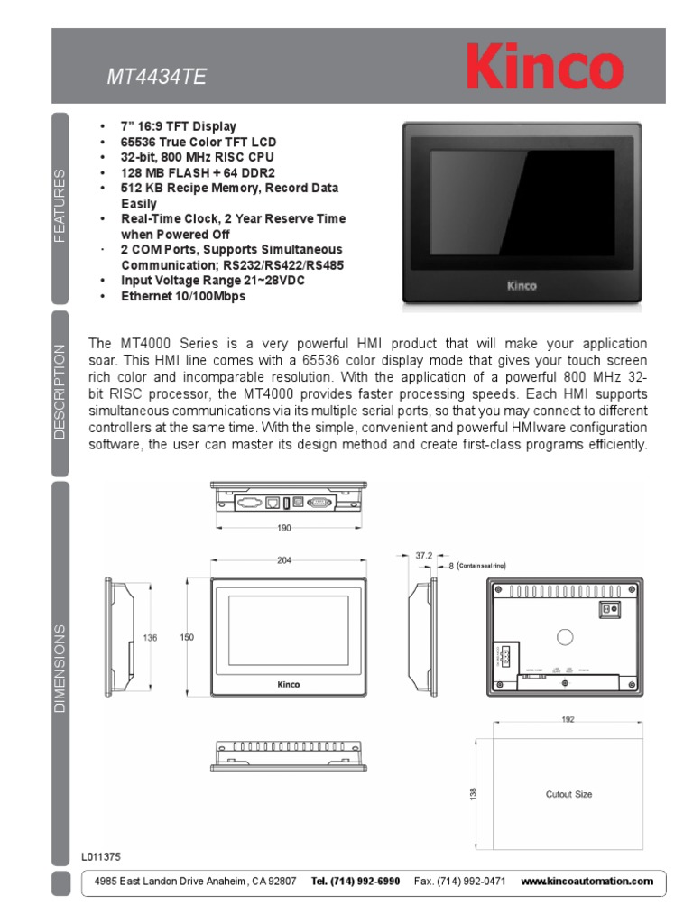 MT4000 Series HMI Specifications Guide | PDF | Thin Film Transistor ...