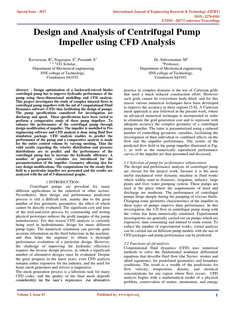 Design and Analysis of Centrifugal Pump Impeller Using CFD Analysis ...