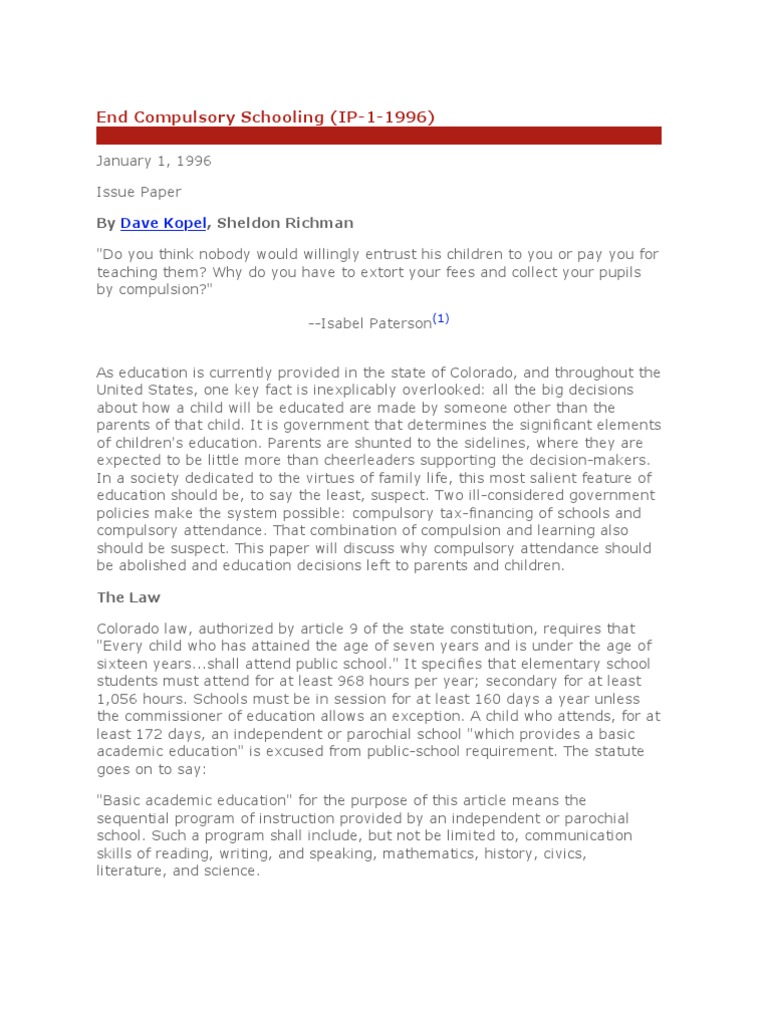 End Compulsory Schooling | PDF | State School | Education Reform