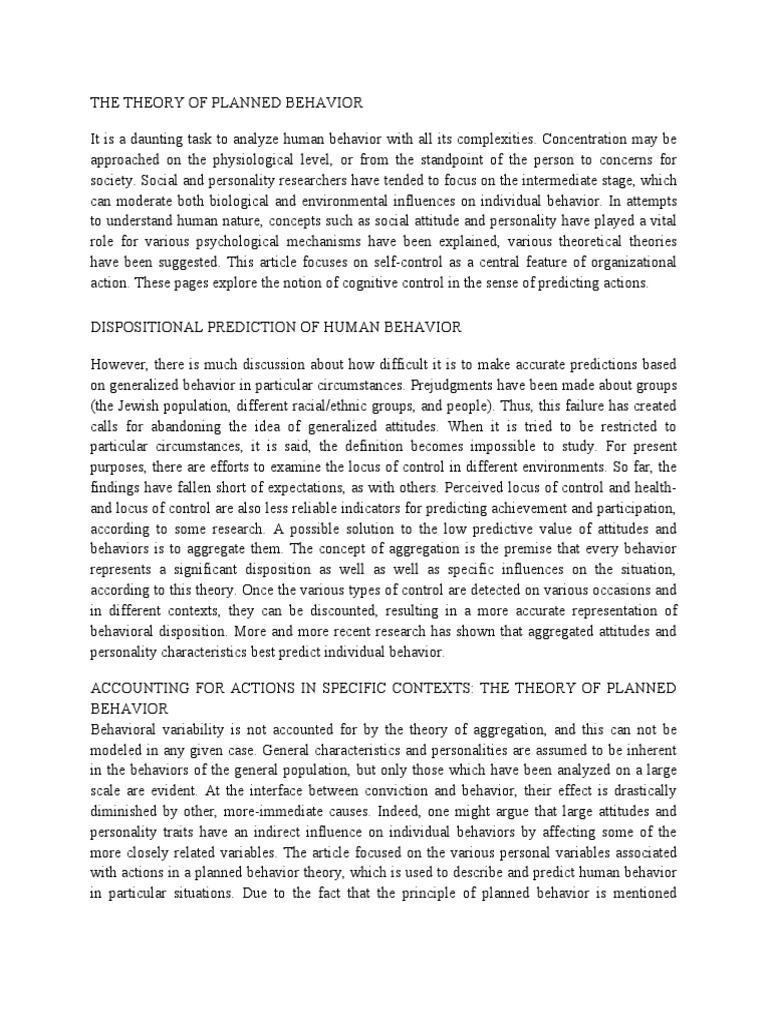 Understanding Planned Behavior Theory | PDF | Attitude (Psychology ...