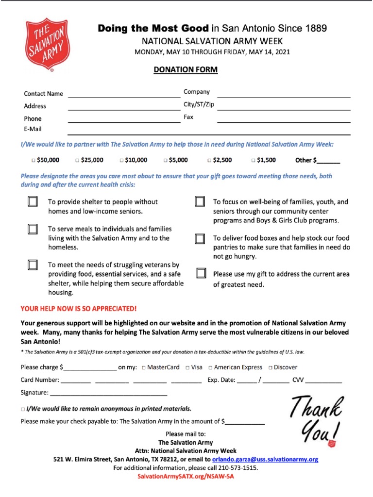 Donation Form For Salvation Army | PDF