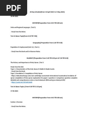 20 Day Schedule