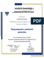 Certificado. Anestesia para Obesidad. Nov 2020