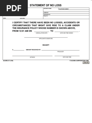 25+ Statement Of No Loss Acord Fillable
