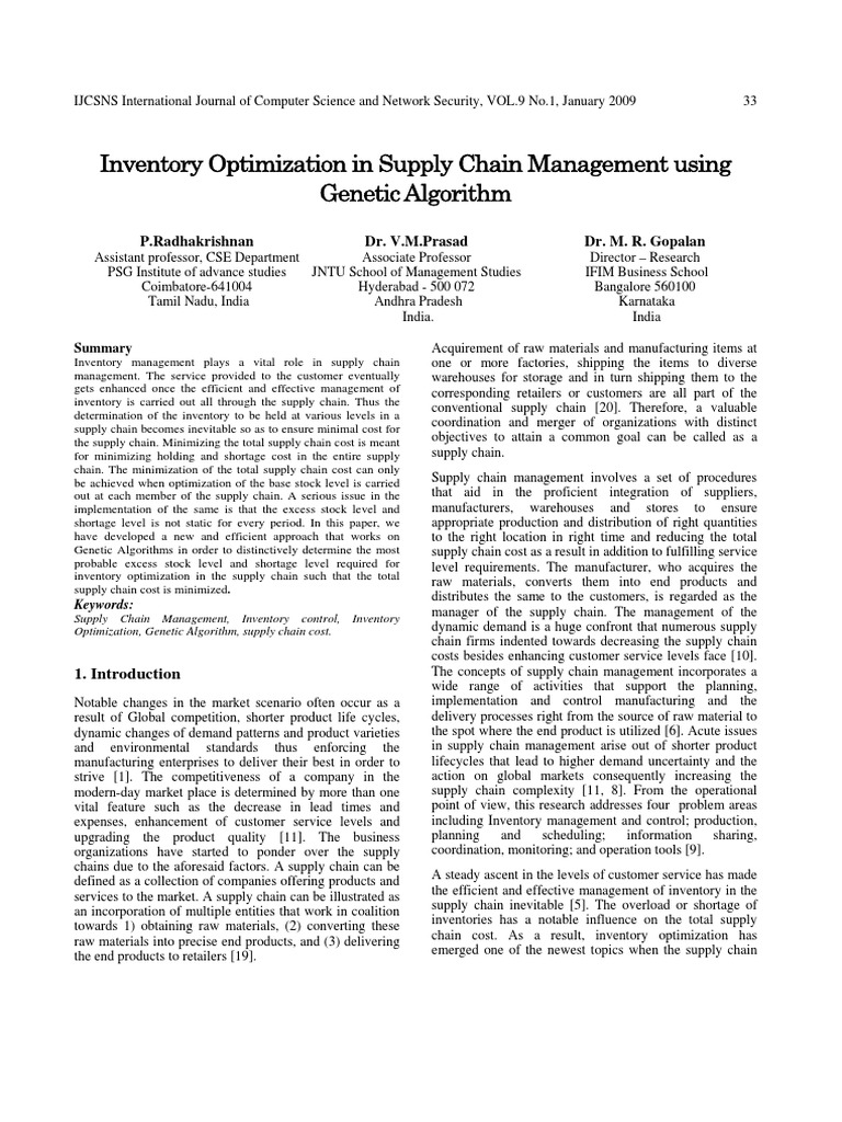 Genetic Algorithms in Inventory Management | PDF | Supply Chain ...