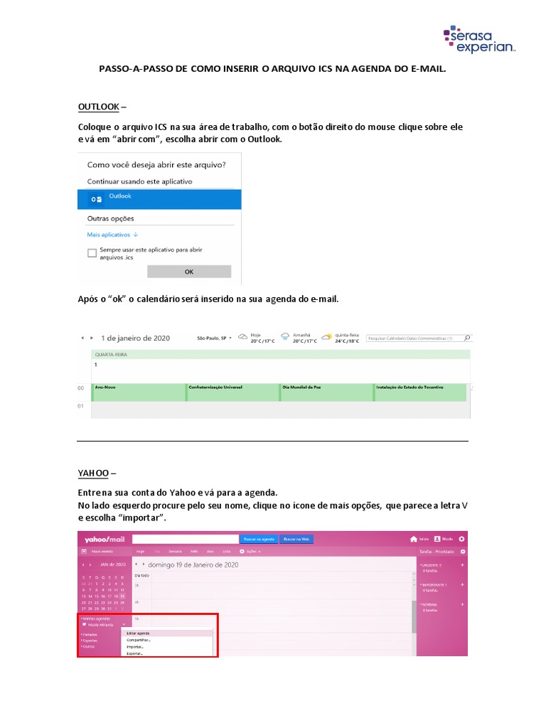 Passo-A-Passo de Como Inserir o Arquivo ICS Na Agendo Do E-Mail | PDF