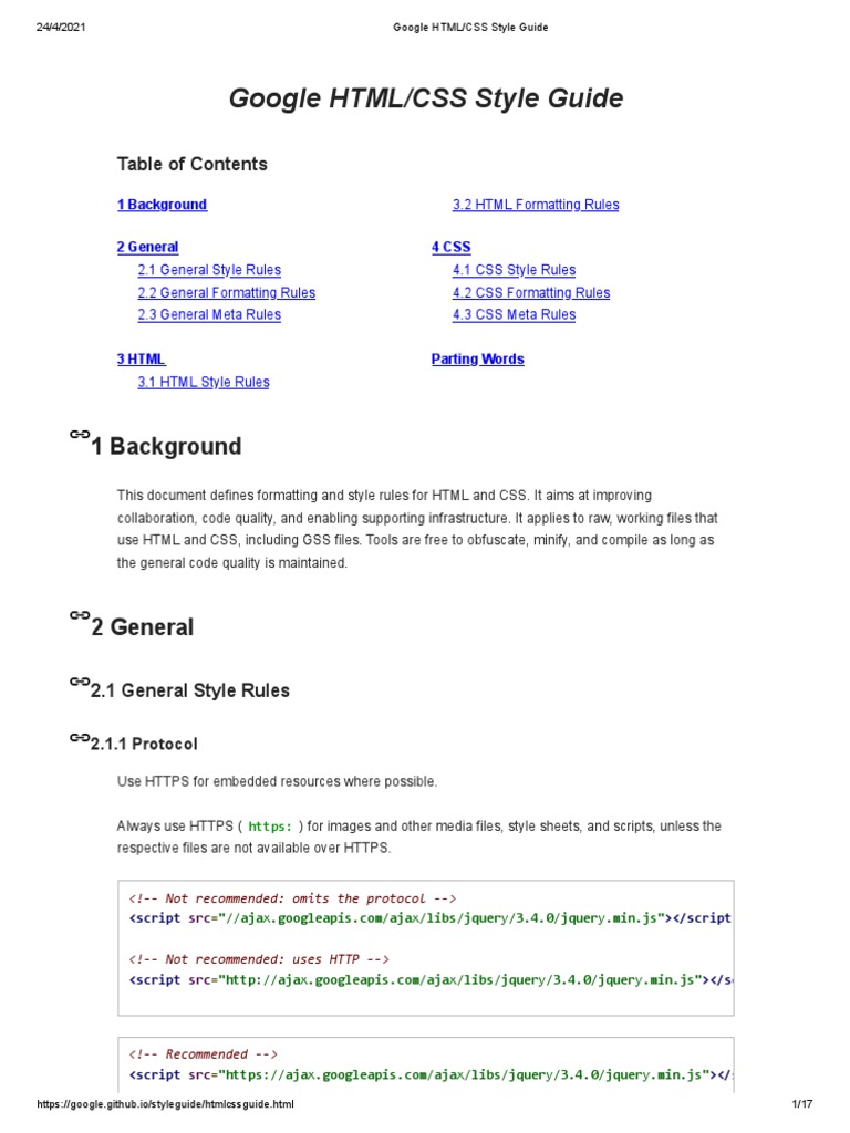 google html css style guide