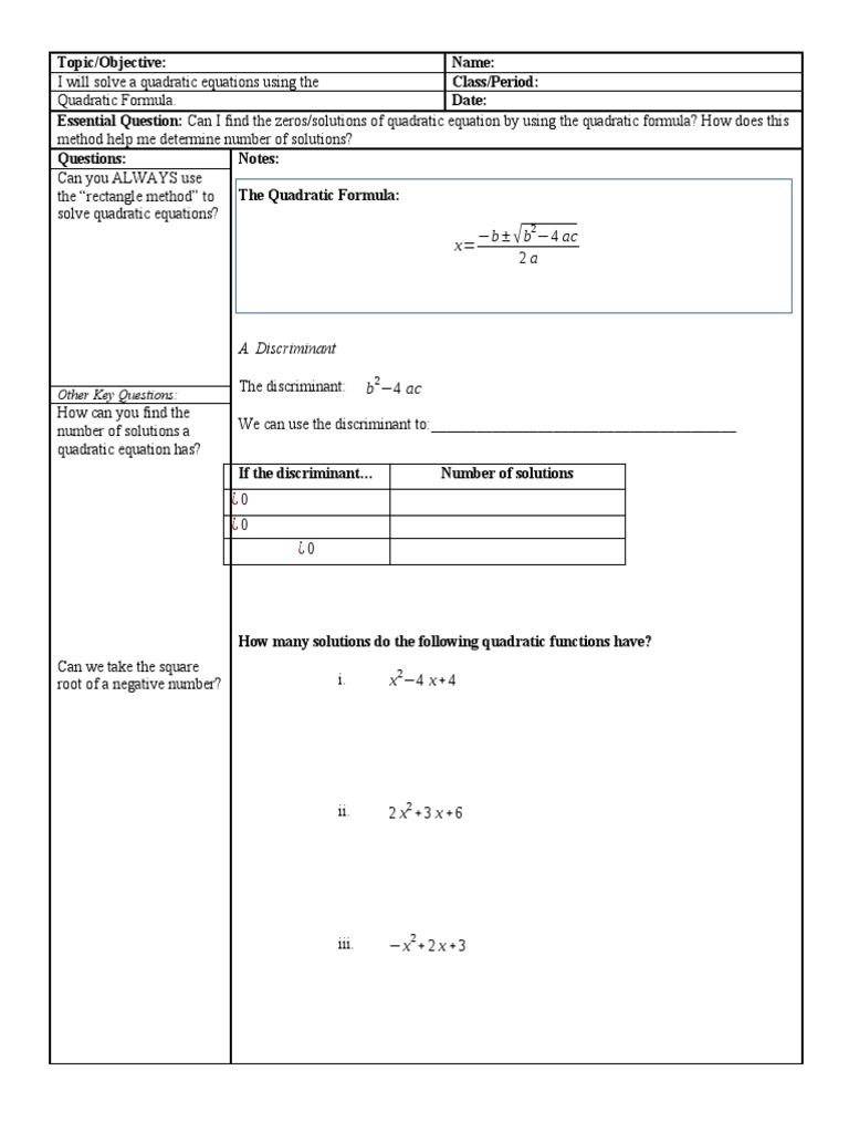 Solving Quadratic Equations with Formula | PDF