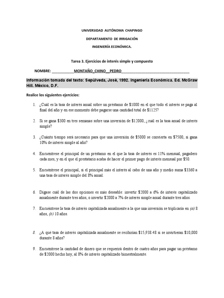 Ejercicios de Interés Simple y Compuesto | PDF | Economias | Finanzas ...