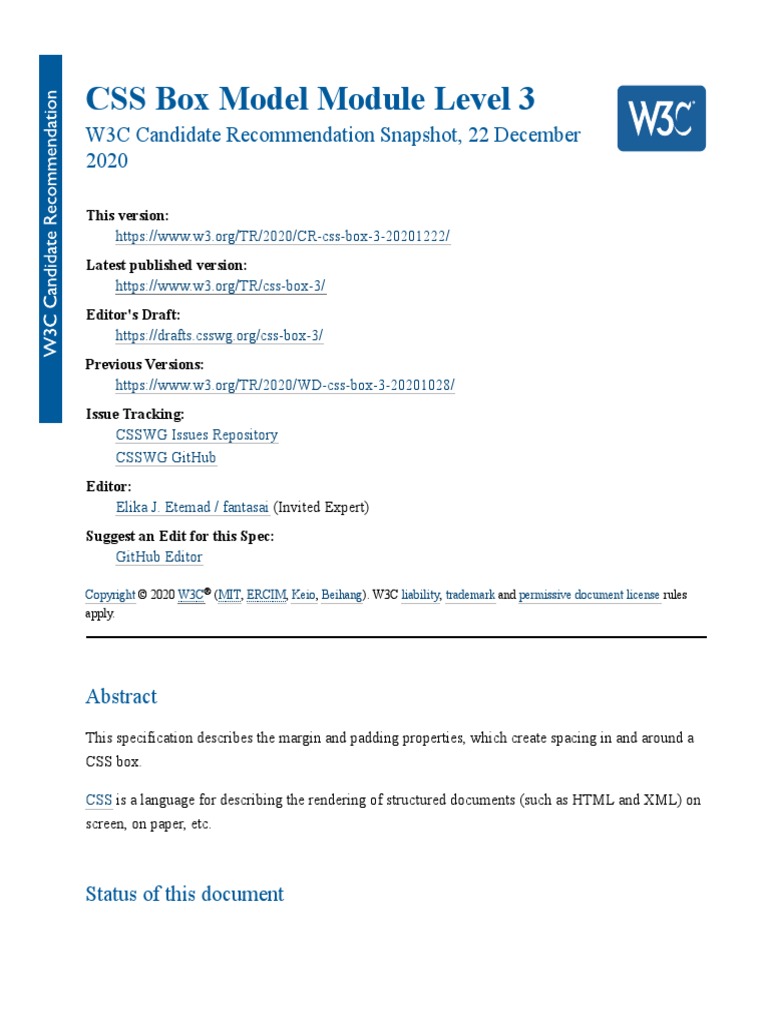CSS Box Model Module Level 3 PDF World Wide  Consortium