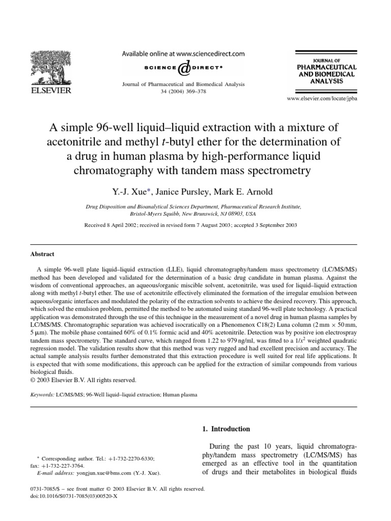 A Simple 96-Well Liquid-Liquid Extraction With A Mixture of | PDF ...