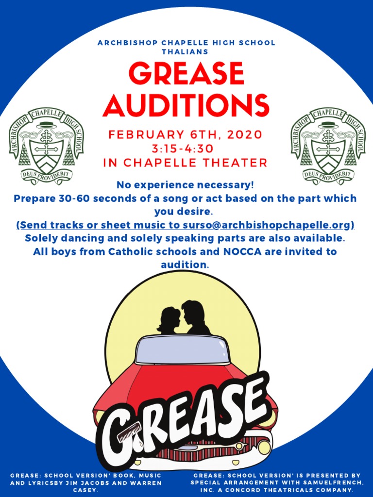 Grease Auditions February 6Th, 2020 3 1 5 4 3 0 in Chapelle