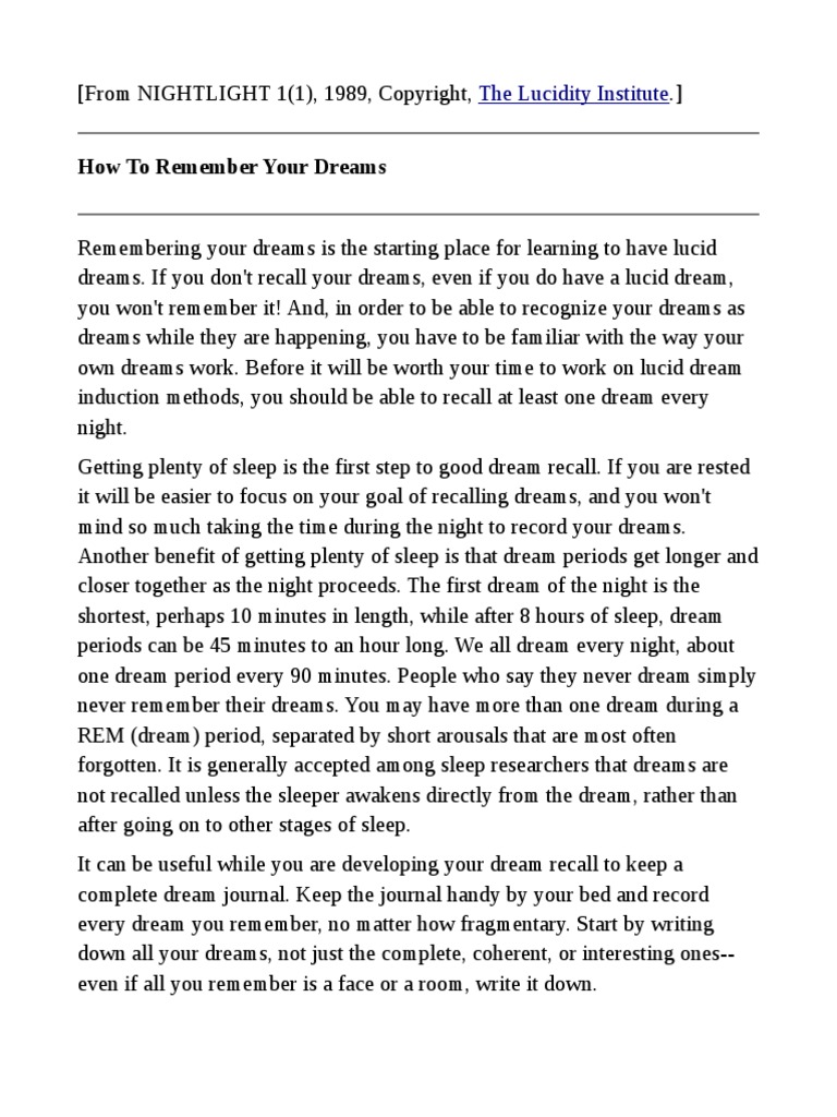 How To Remember Your Dreams | PDF | Dream | Rapid Eye Movement Sleep