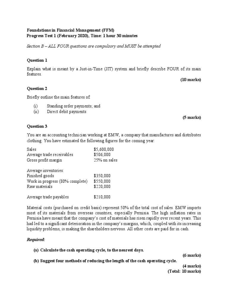 Financial Management Progress Test 2020 | PDF | Factoring (Finance) | Money