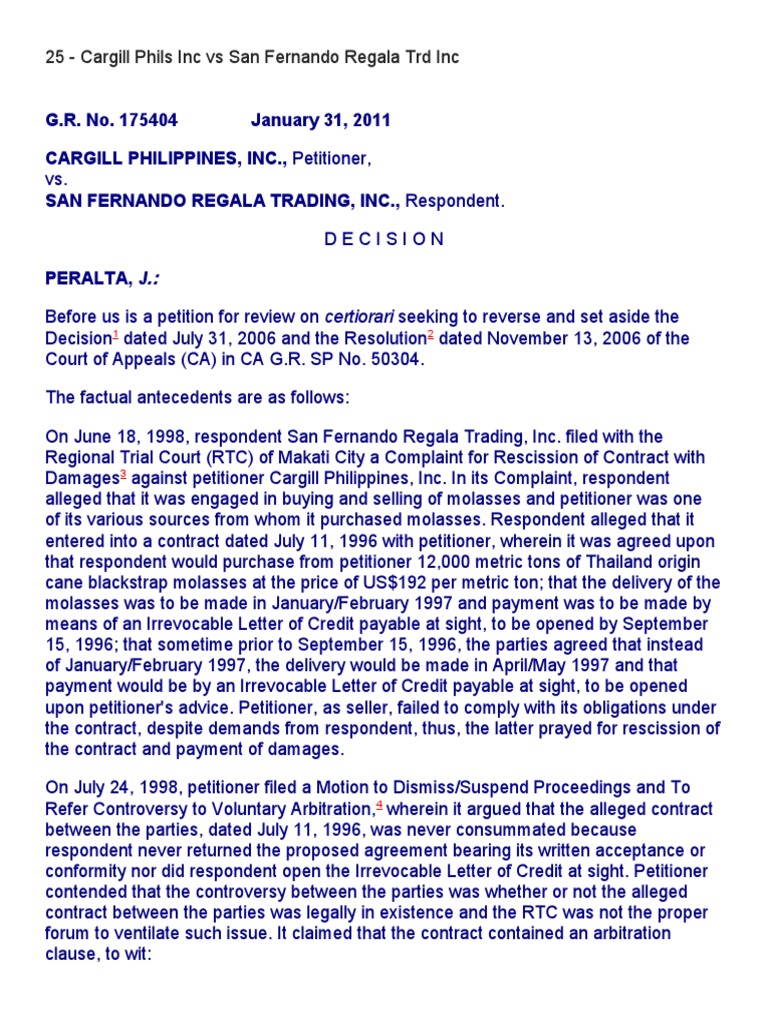 25 Cargill Phils Inc Vs San Fernando Regala TRD Inc PDF Arbitration