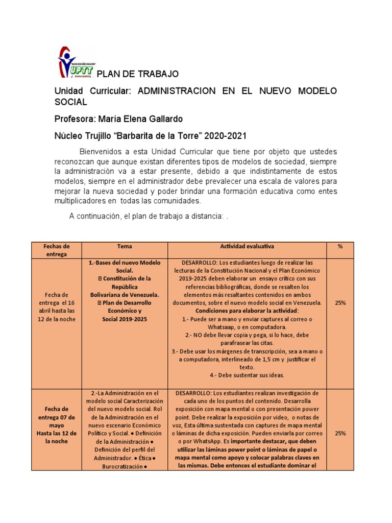 Plan Admon en El Nuevo Modelo Social - 2021 | PDF | Business