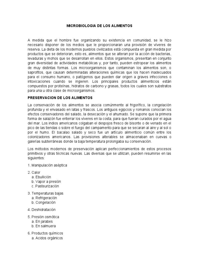 Microbiologia de Los Alimentos | PDF | Alimentos | Conservación de los ...