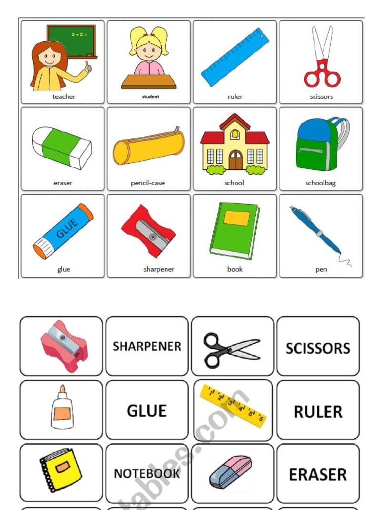 School Objects Memory Game Pdf