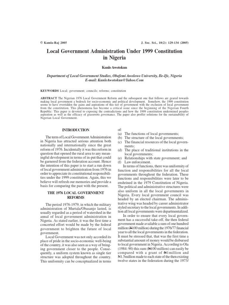 Local Government Reforms in Nigeria | PDF | Federalism | Constitution