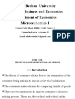 Debre Berhan University College of Business and Economics Department of Economics Microeconomics I