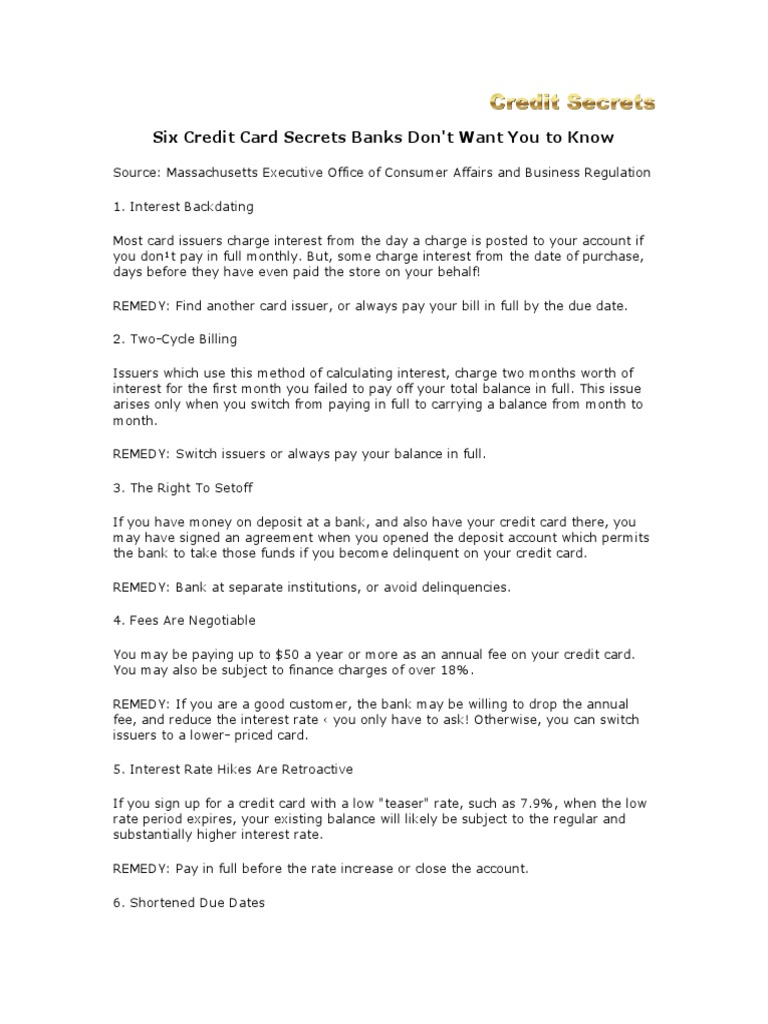 Ebook Six Credit Card Secrets Banks Dont Want You To Know PDF