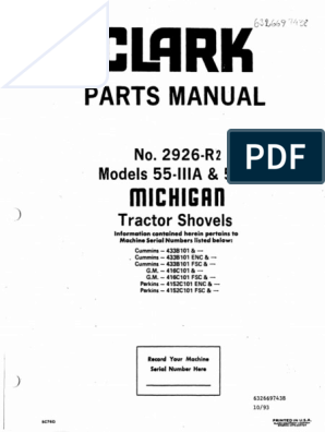 55b Michigri1 Parts PDF Axle | 2926 93 6326697438 Transmission Tractor No. | 55-Iiia 10 Models r2 | Manual. & (Mechanics) - Shovels Cileirk