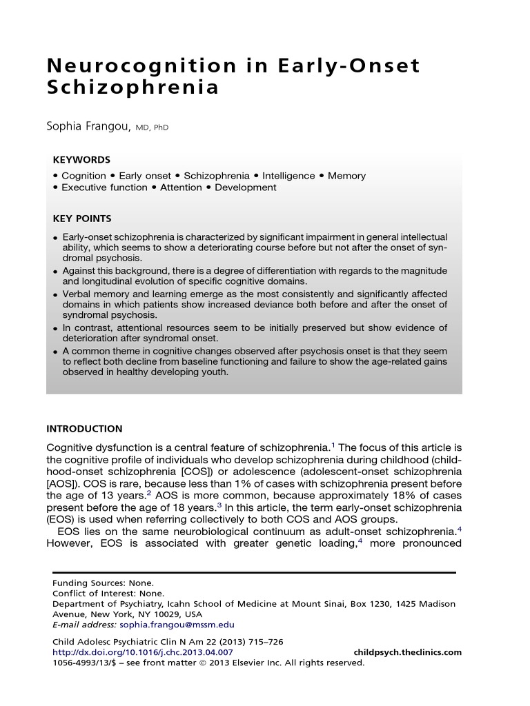 Neurocognition in Early-Onset Schizophrenia | PDF | Schizophrenia ...