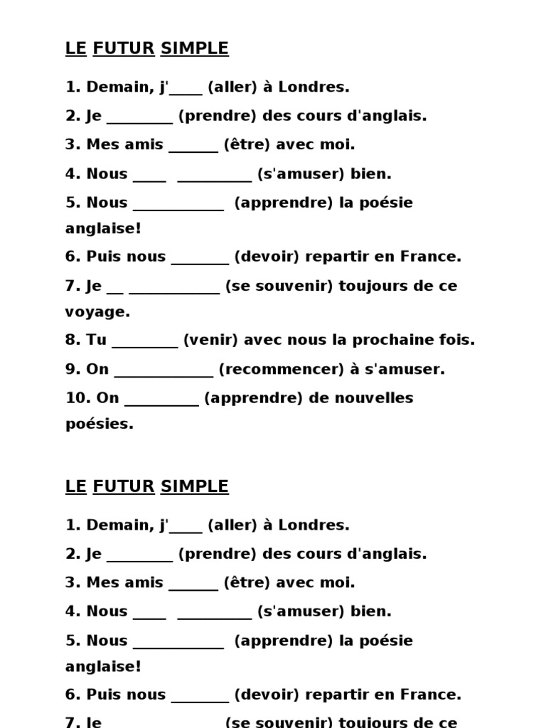 Devoir Futur Simple Le Futur Simple - Ex | PDF | Échecs | Théorie (échecs)