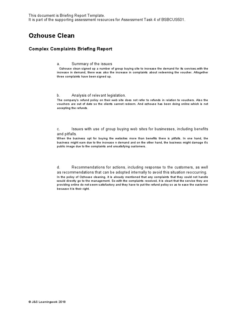 Breifing Report Template Ozhouse | PDF