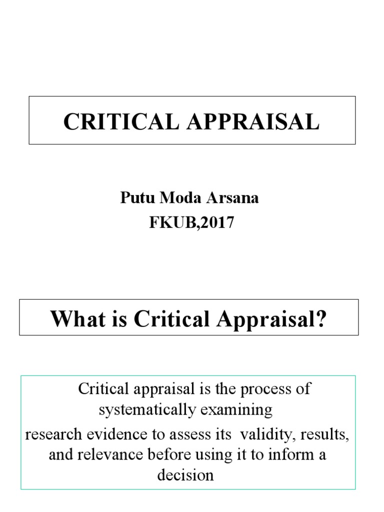 Critical Appraisal in Research Evidence | PDF | Randomized Controlled ...