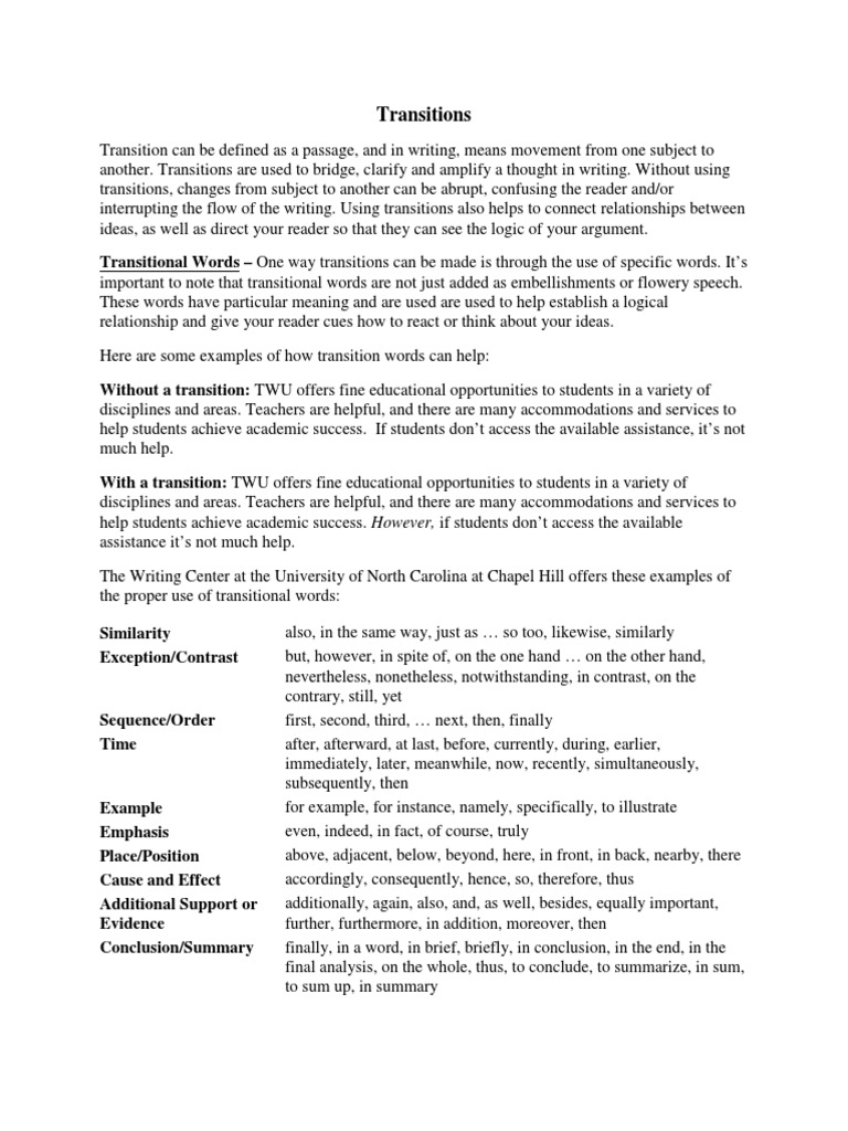 Effective Transitions in Academic Writing | PDF | Phrase | Cognitive ...