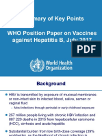 Summary of Key Points WHO Position Paper On Vaccines Against Hepatitis B, July 2017