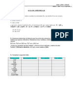 Guía de aprendizaje de física sobre mediciones de intensidad, tensión, potencia y resistencia