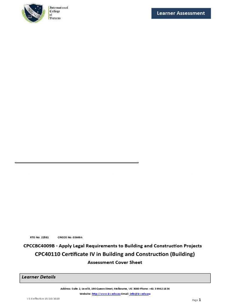 CPCCBC4009B Learner Assessment V3.6 | PDF | Plagiarism | Academic Integrity