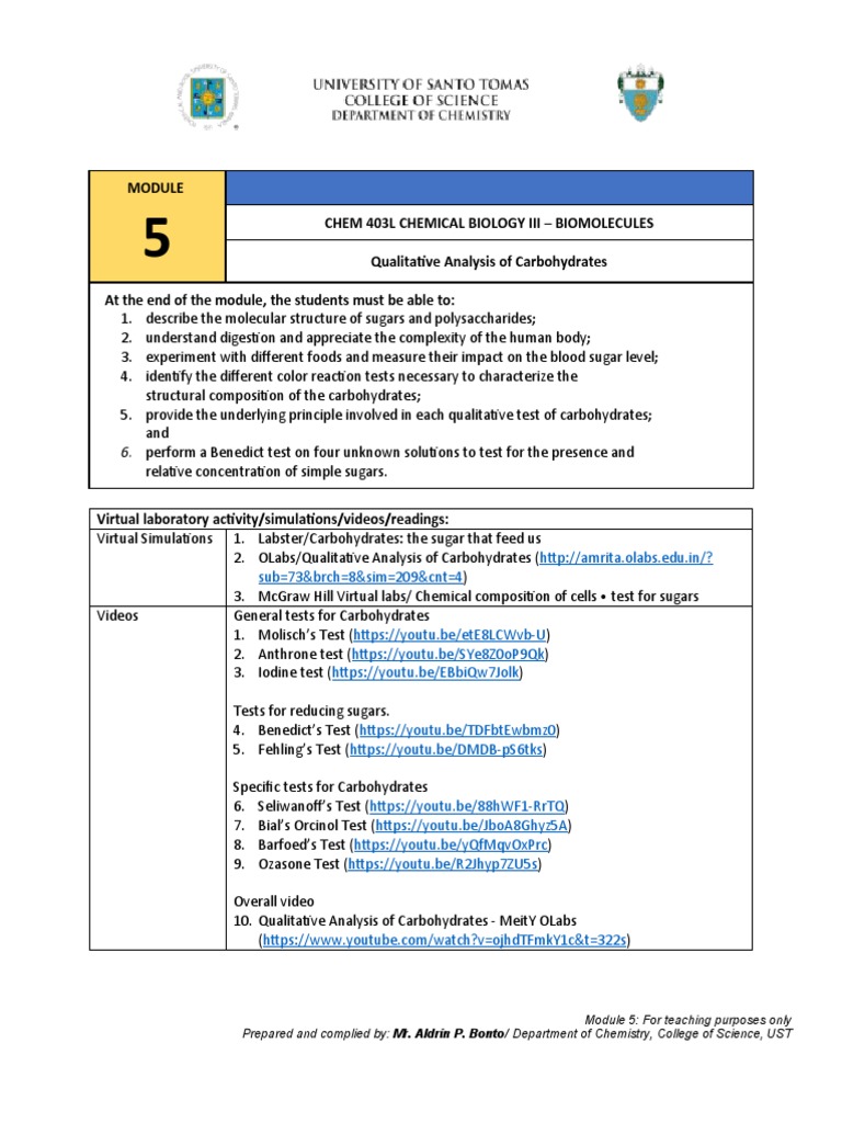 Qualitative Carbohydrate Analysis Lab | PDF | Carbohydrates ...