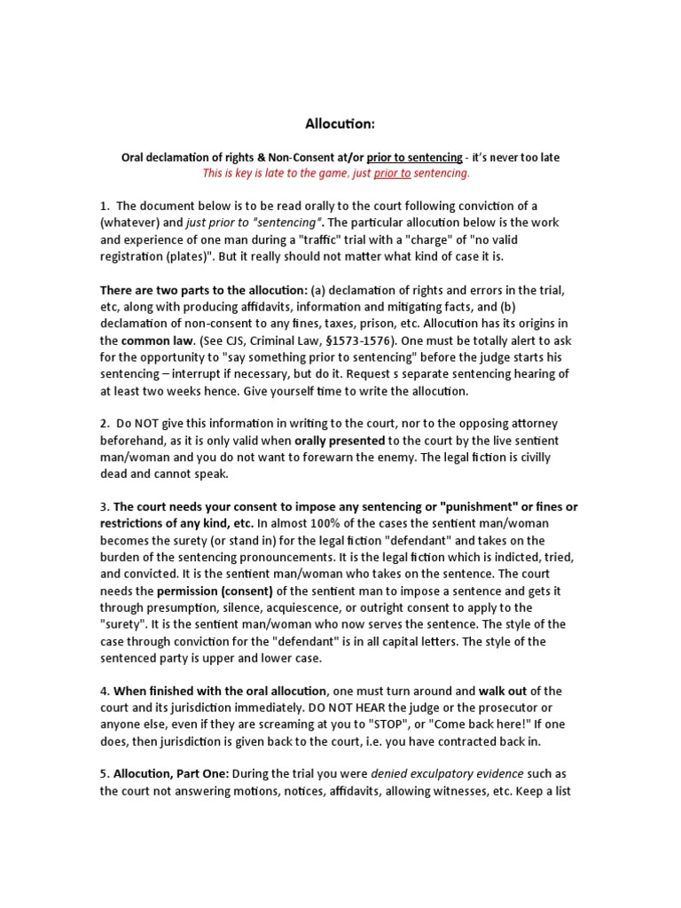 Allocution at Sentencing To Dismiss PDF Sentence (Law) Trials
