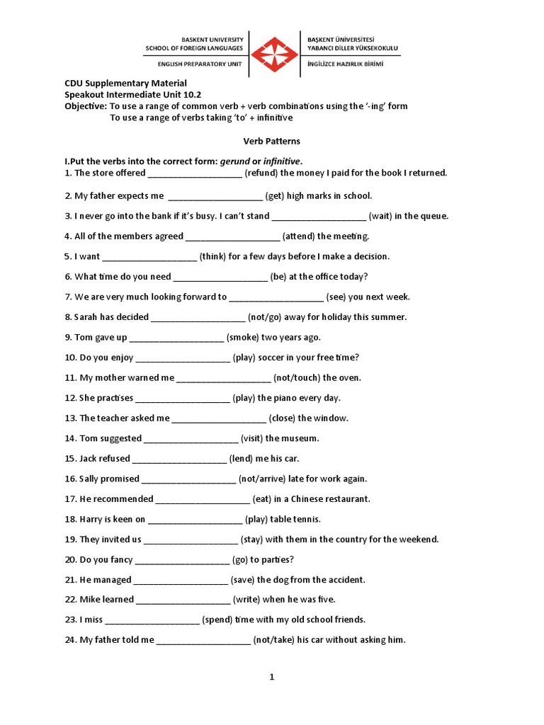 CDU Supplementary Material Speakout Intermediate Unit 10.2 Objective