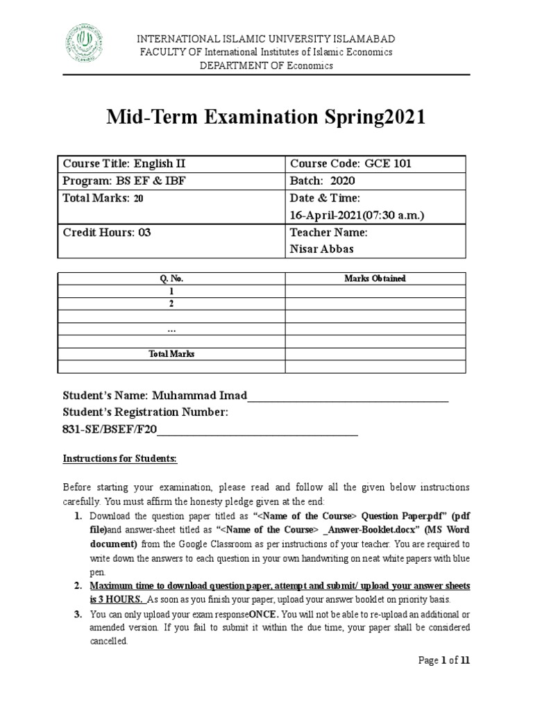 Answer Script For Spring 21, English II PDF | PDF | Computing ...