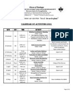 2021 Calendar of Activities For Ministry Coordinators