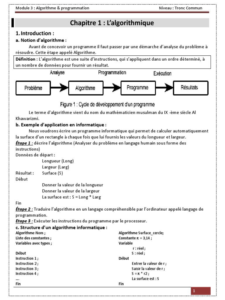 Algorithme et Programmation : Introduction | PDF | Programme ...
