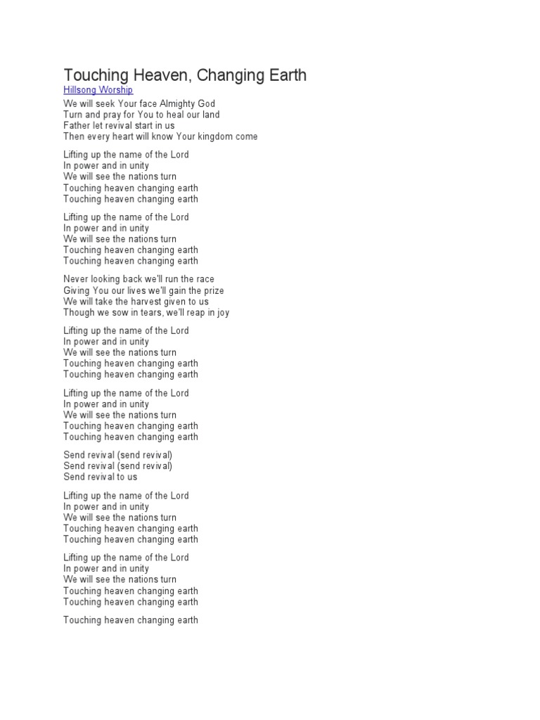 Touching Heaven Changing Earth Hillsong Worship Pdf