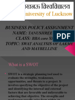 Business Policy Assignment Name: Class: Topic:: Tanushree Singh BBA Core SEM-VI Swat Analysis of Lakme and Maybelline