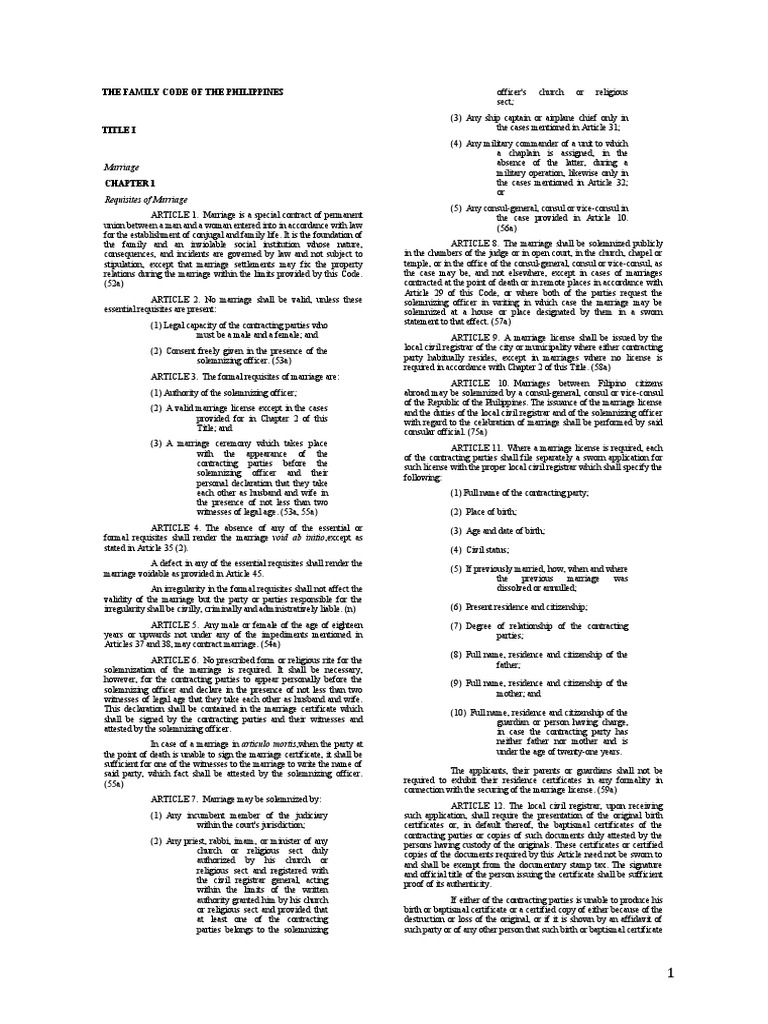 Family Code PDF Annulment Marriage License